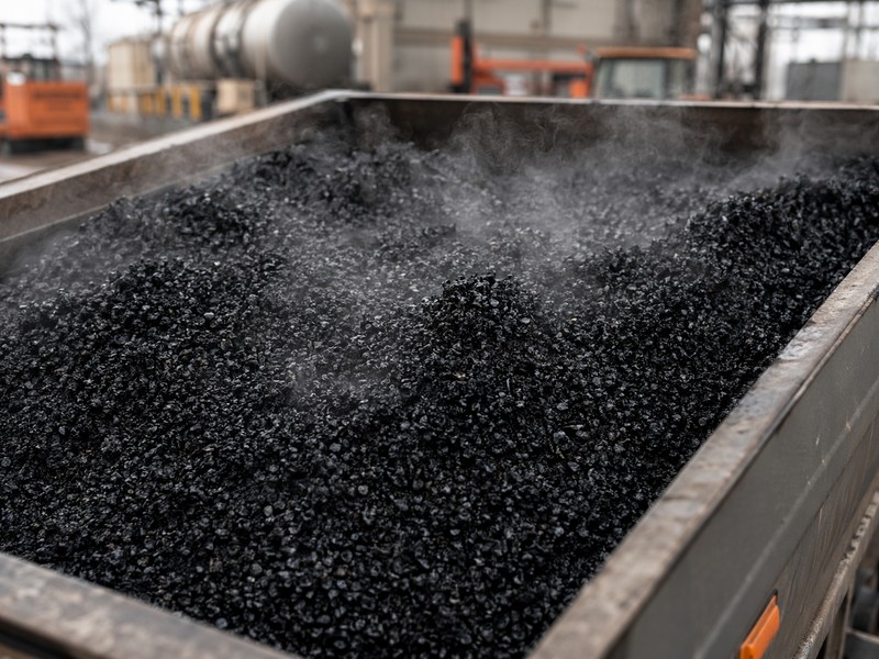 Hot mix asphalt being loaded for delivery